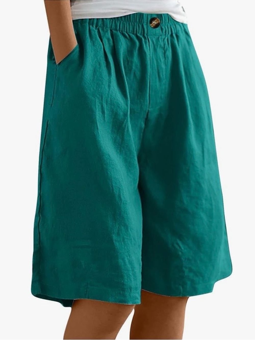 Teal Wide-Leg Linen Shorts